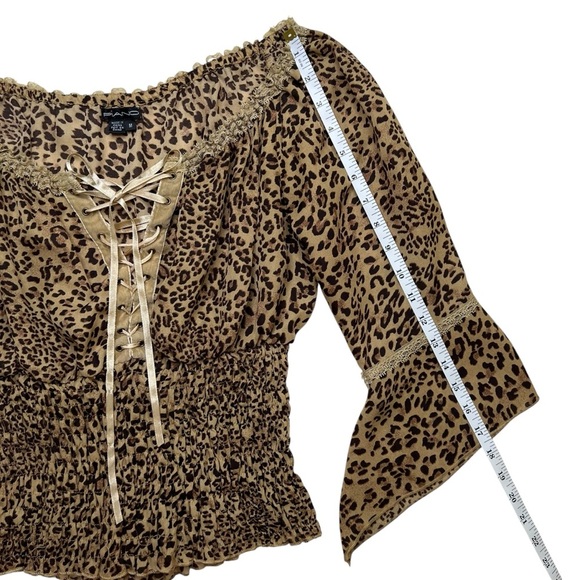 Piano Vintage Y2K Cheetah Print Mobwife Renaissance Smocked Bell Sleeve Top SZ M - Picture 11 of 12